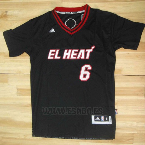 Camiseta Noches Enebea Miami Heat Lebron James #6 Negro